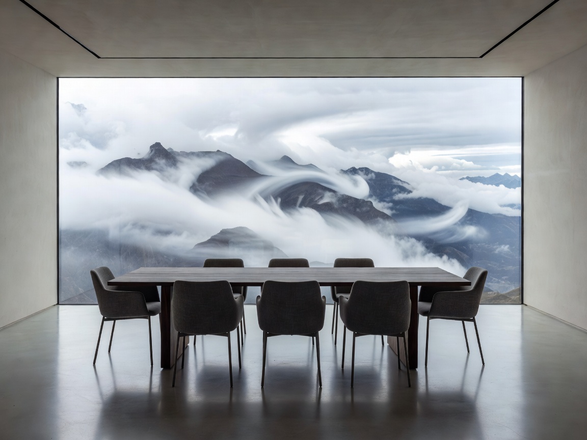 Aerosphere Atelier Dining Room with Panoramic Mountain Clouds