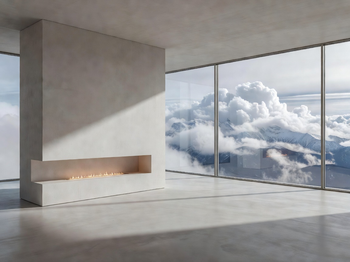 Cumulus Horizon Loft with Minimalist Fireplace and Mountain Clouds